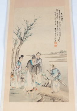 Pair of Asian Hanging Scroll Paintings